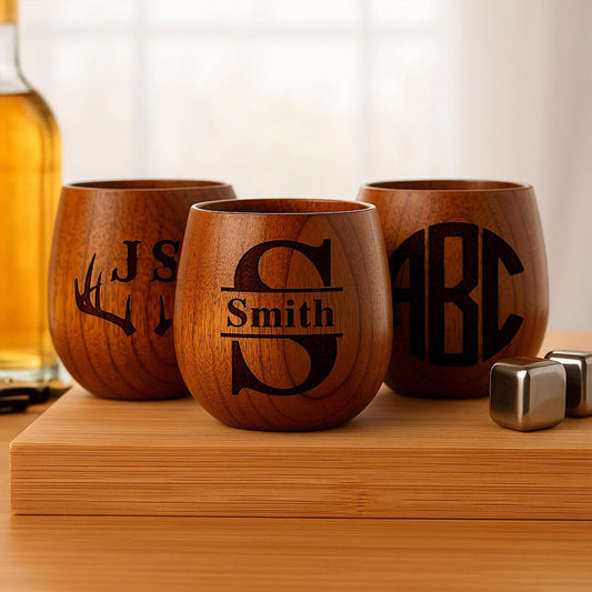 custom initial wooden bourbon glasses