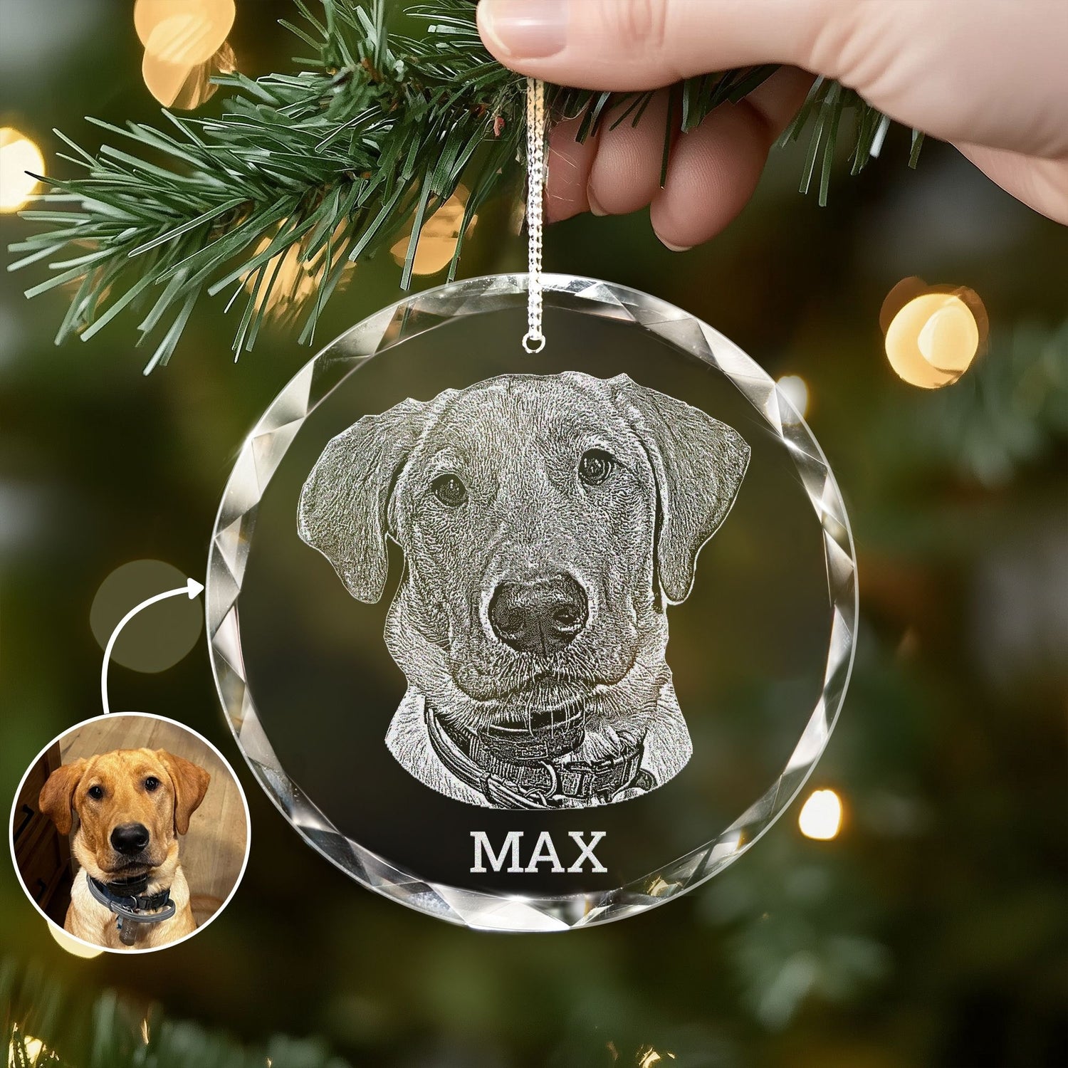 Personalized Dog Photo Glass Ornament Engraved