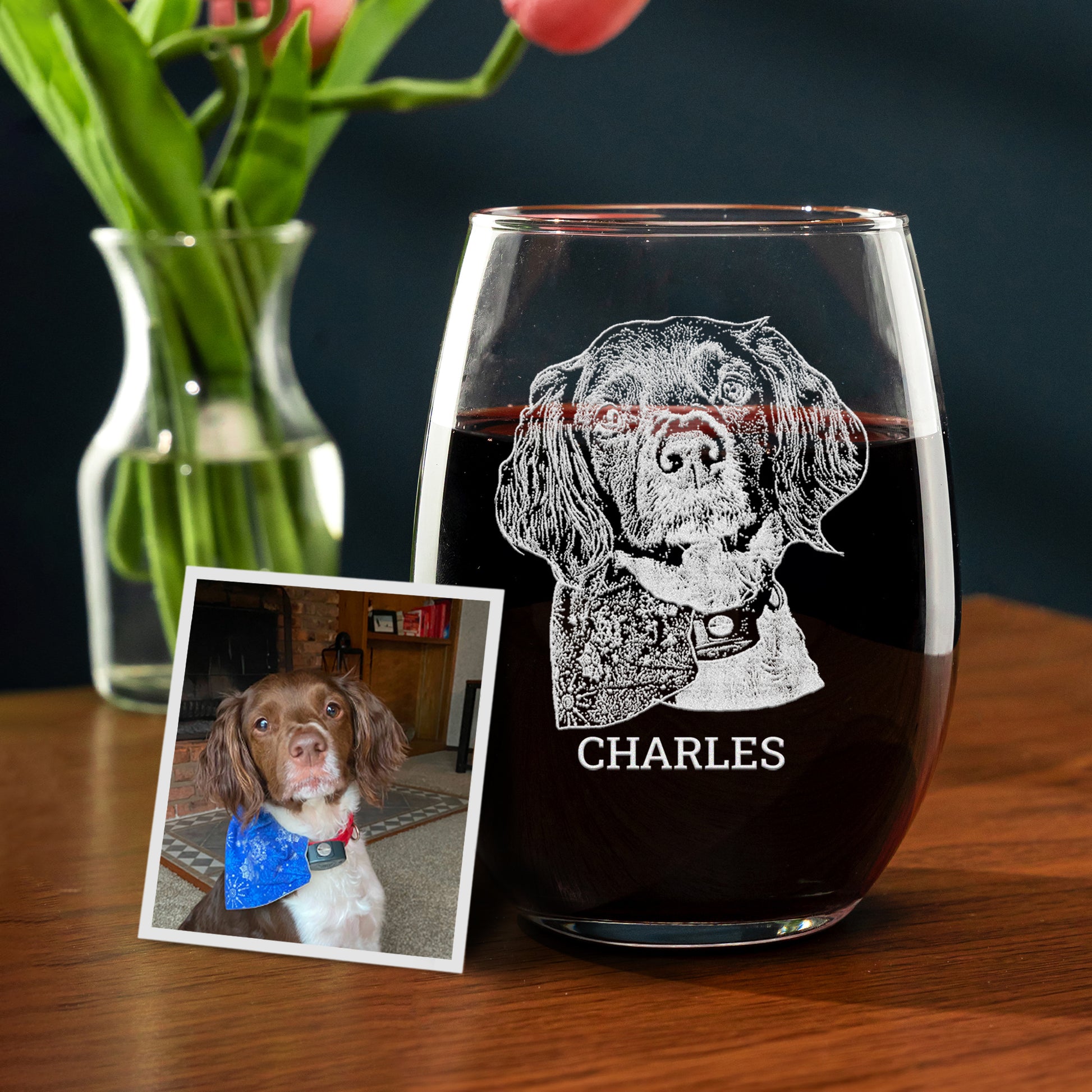 Custom Pet Photo Wine Glass Dog Mom Gift