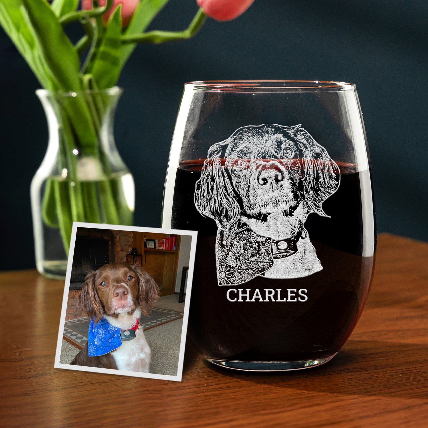 Custom Pet Photo Wine Glass Dog Mom Gift