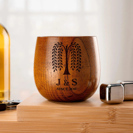 engraved 9 year anniversary wooden whiskey glass