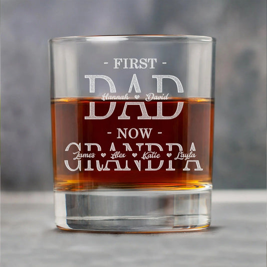 personalized whiskey glasses first dad now grandpa
