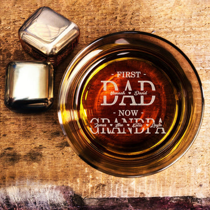 personalized engraved whiskey glasses first dad now grandpa