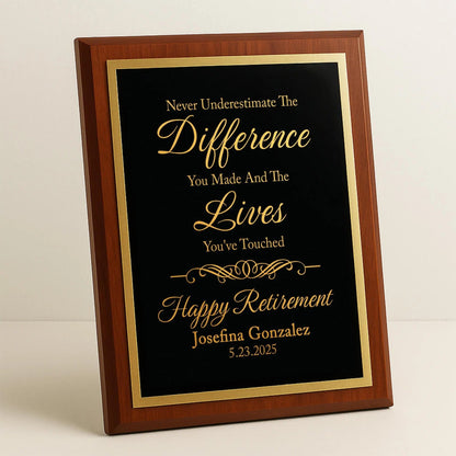 Ideas for employee appreciation day featuring personalized retirement plaques