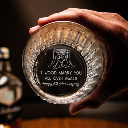 I Wood Marry You Again Personalized Whiskey Glass perfect for wedding anniversary gifts for couple