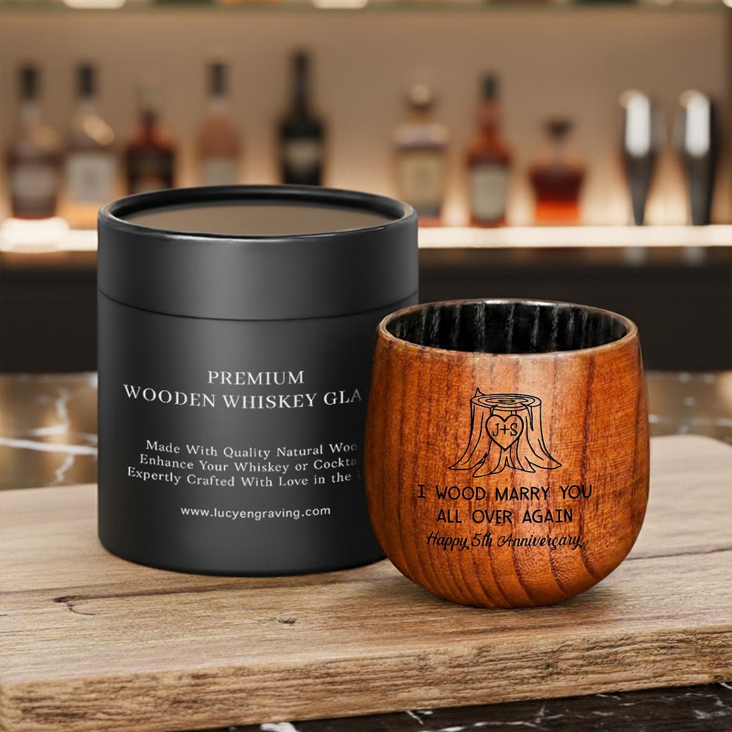 wooden bourbon glass