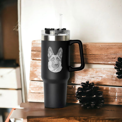 Custom Dog Photo 40oz Tumbler with Handle Engraved