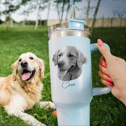 Custom Dog Photo 40oz Tumbler with Handle Engraved