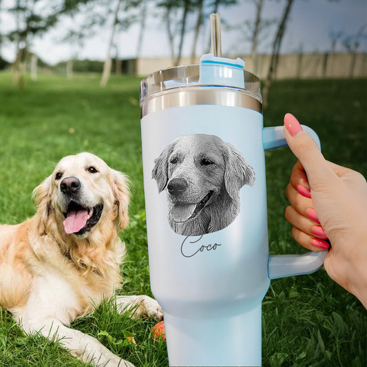 Custom Dog Photo 40oz Tumbler with Handle Engraved