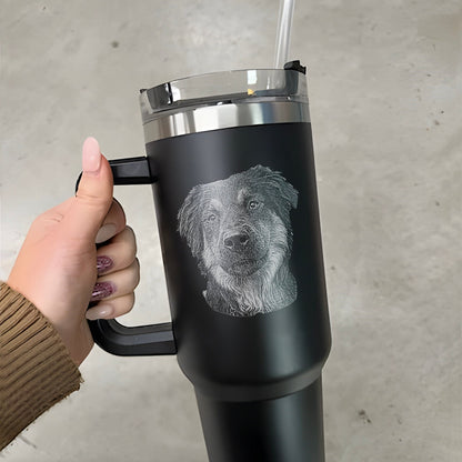 Custom Dog Photo 40oz Tumbler with Handle Engraved