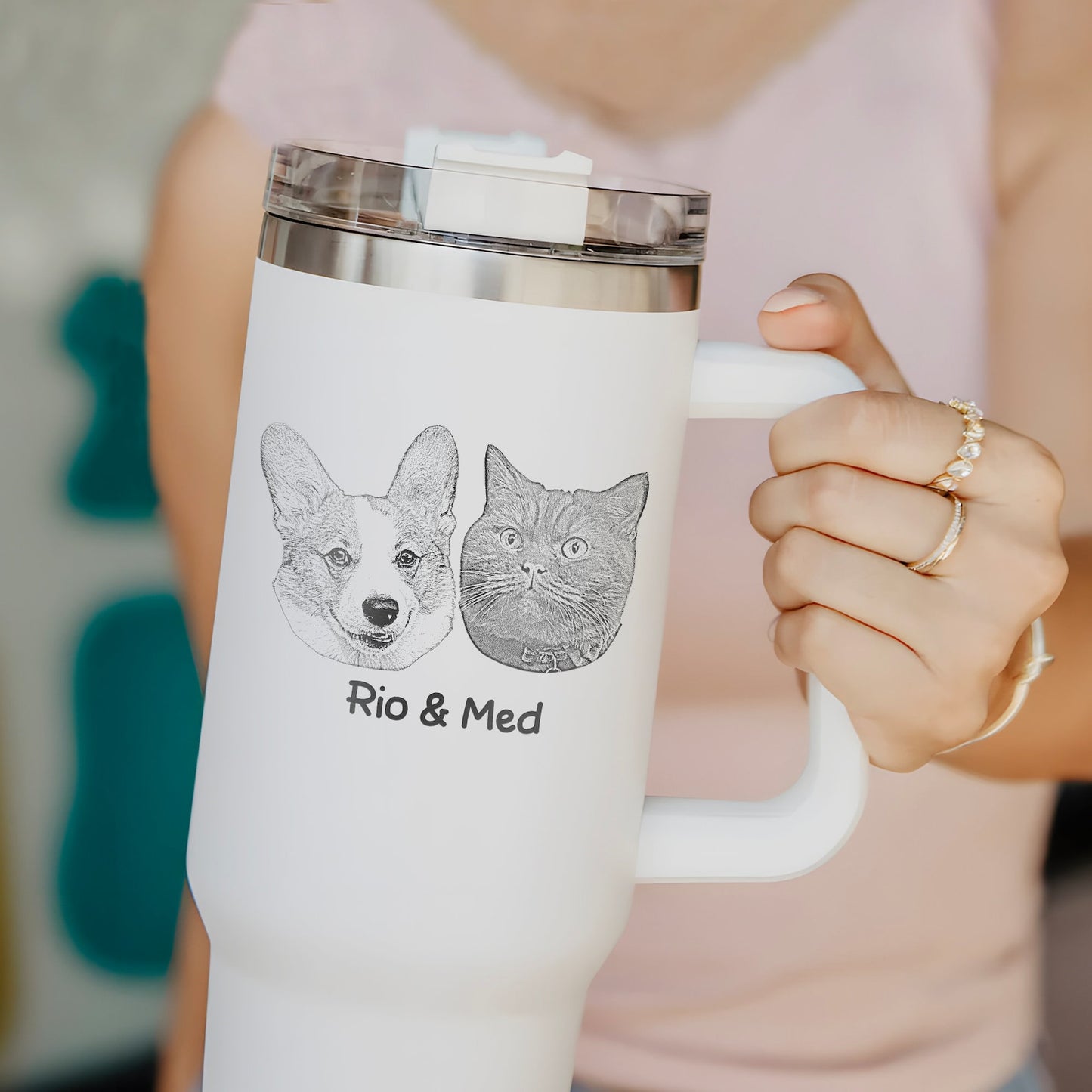 Custom Dog Photo 40oz Tumbler with Handle Engraved