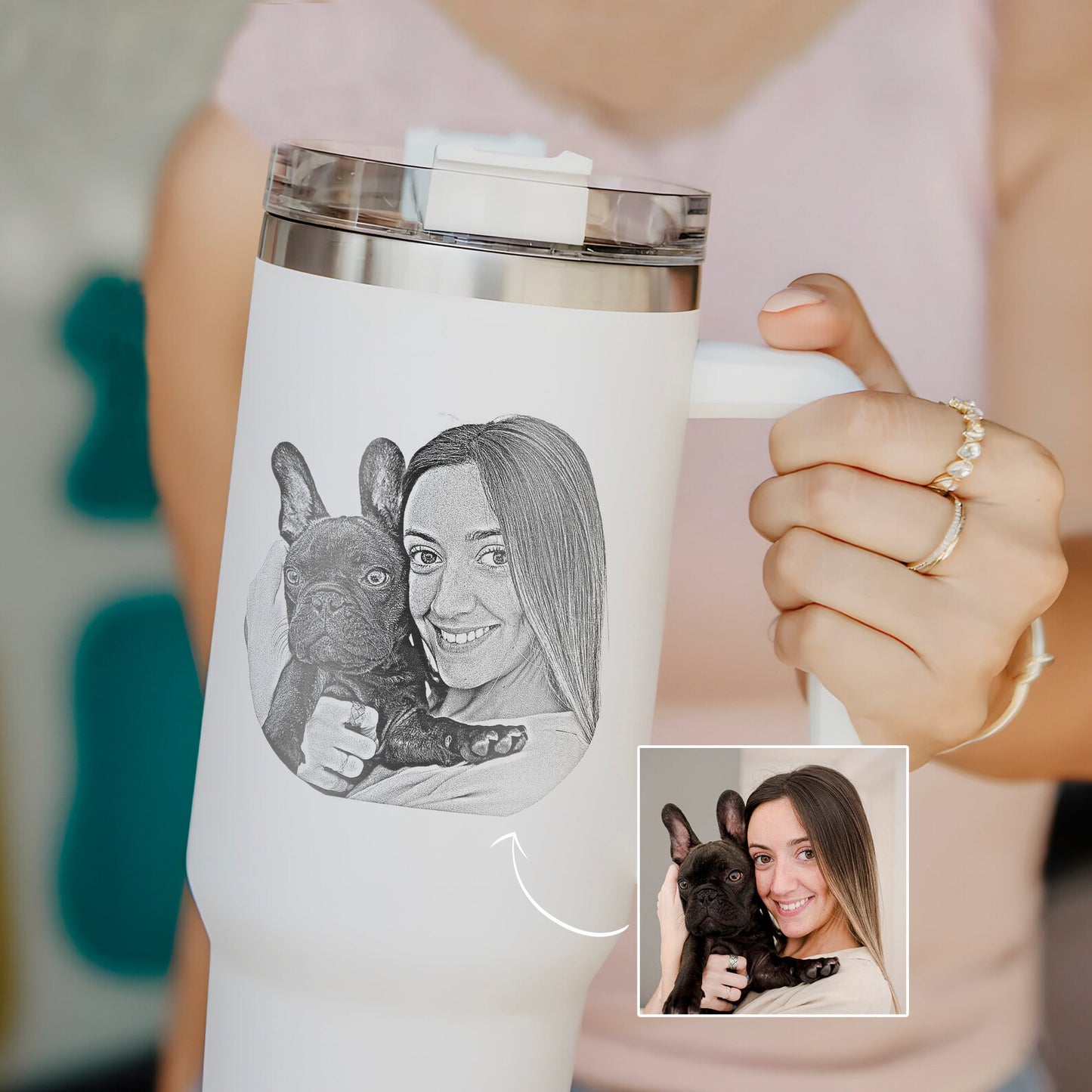 Custom Dog Photo 40oz Tumbler with Handle Engraved