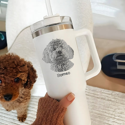 Custom Dog Photo 40oz Tumbler with Handle Engraved