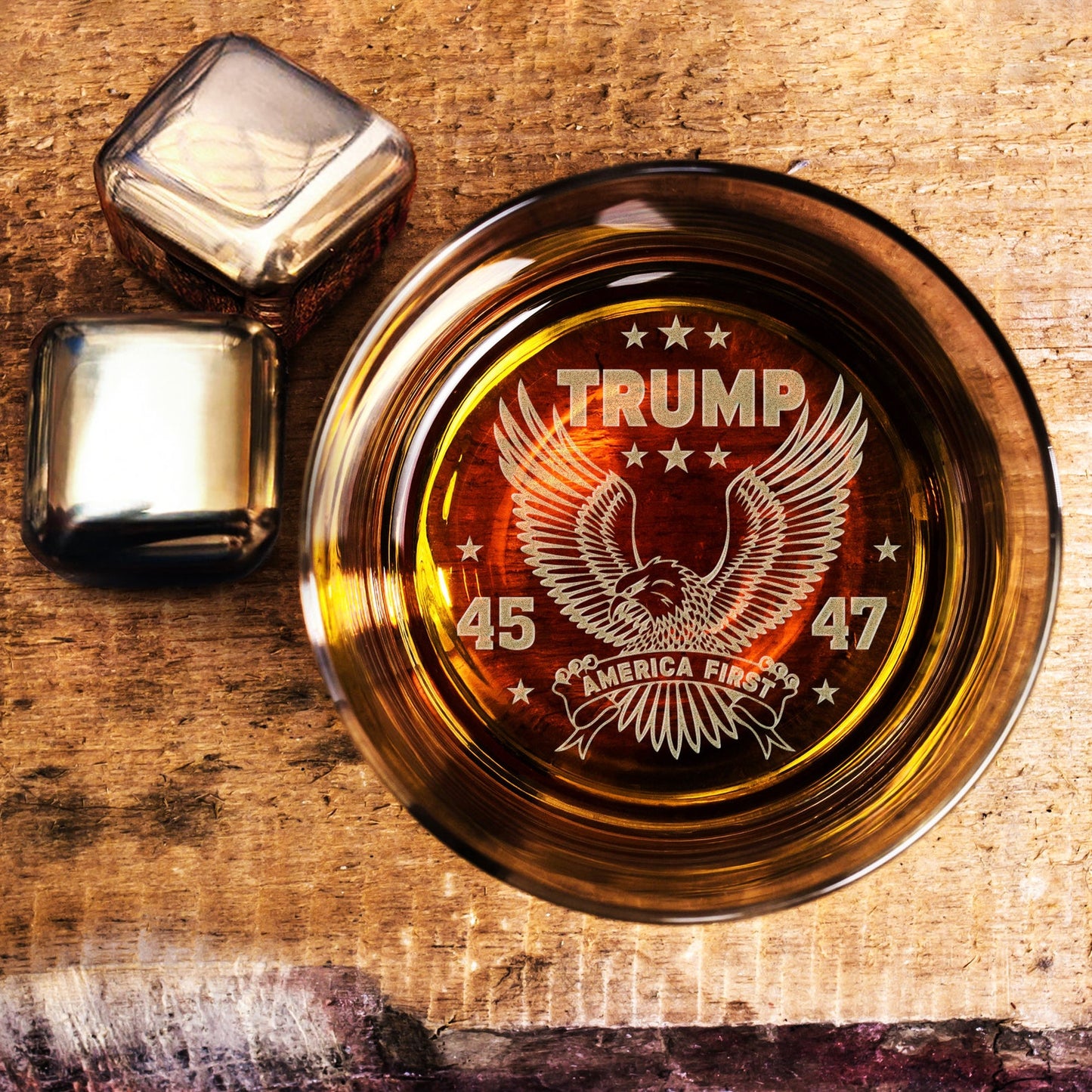 Donald Trump Fight President 45 47 Whiskey Glass Engraved