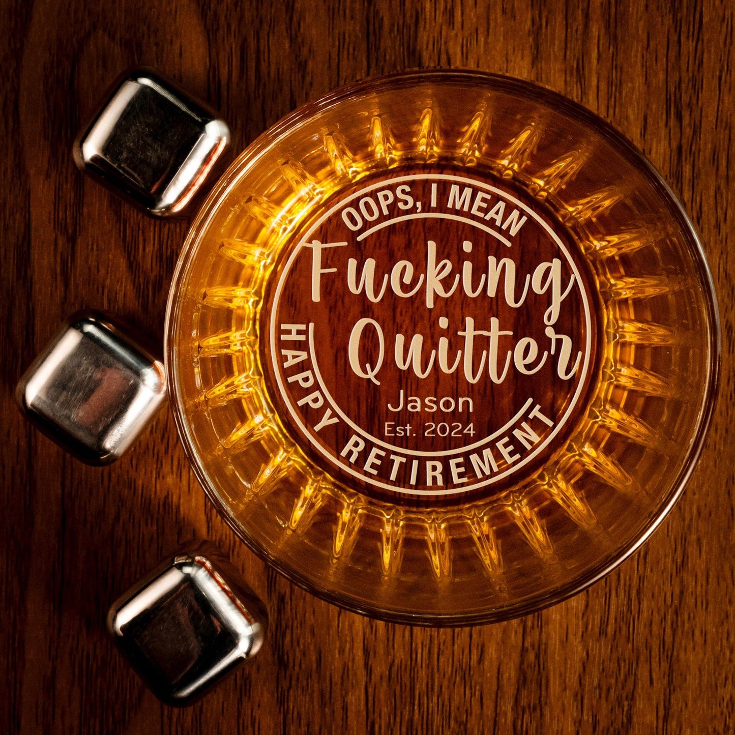 Custom Funny Retirement Whiskey Glass Engraved