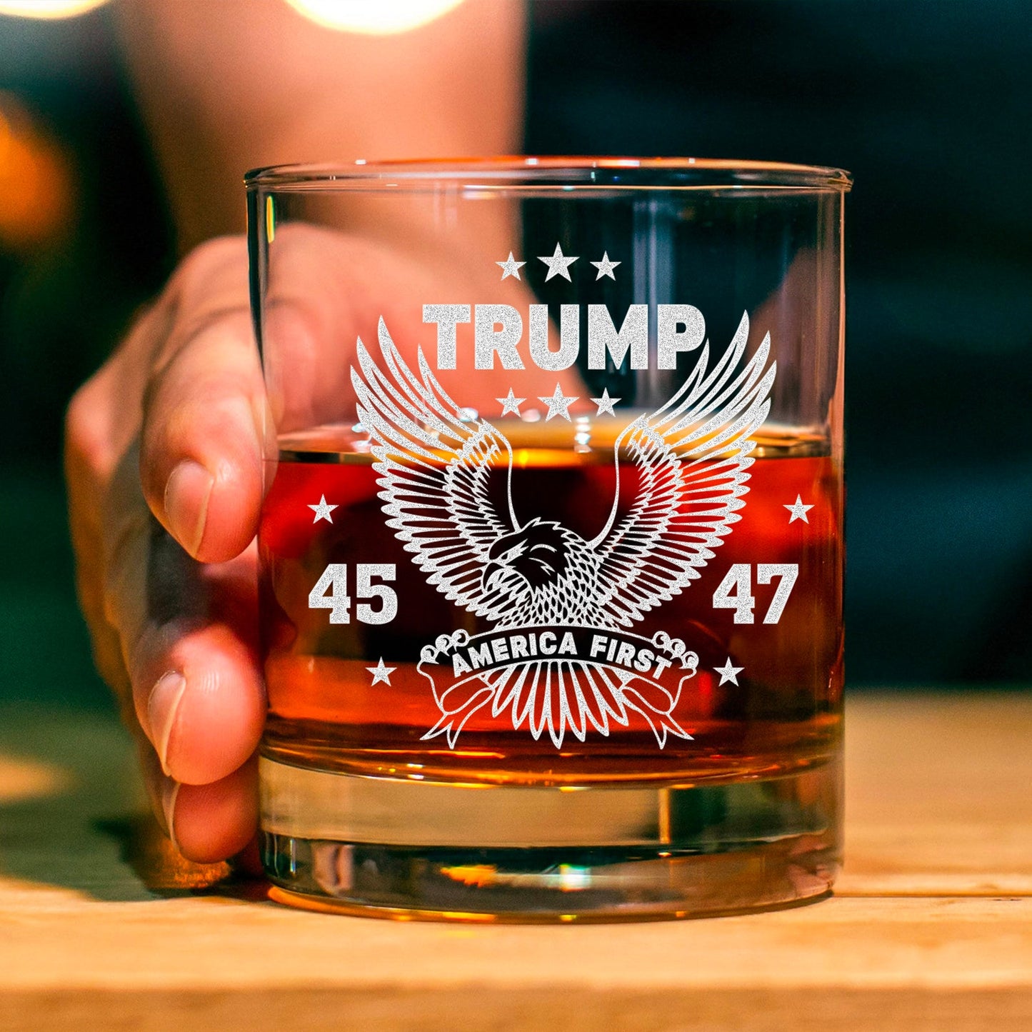 Donald Trump 45-47 President Whiskey Glass Engraved