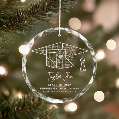 Personalized Campus Map Crystal Ornament Engraved