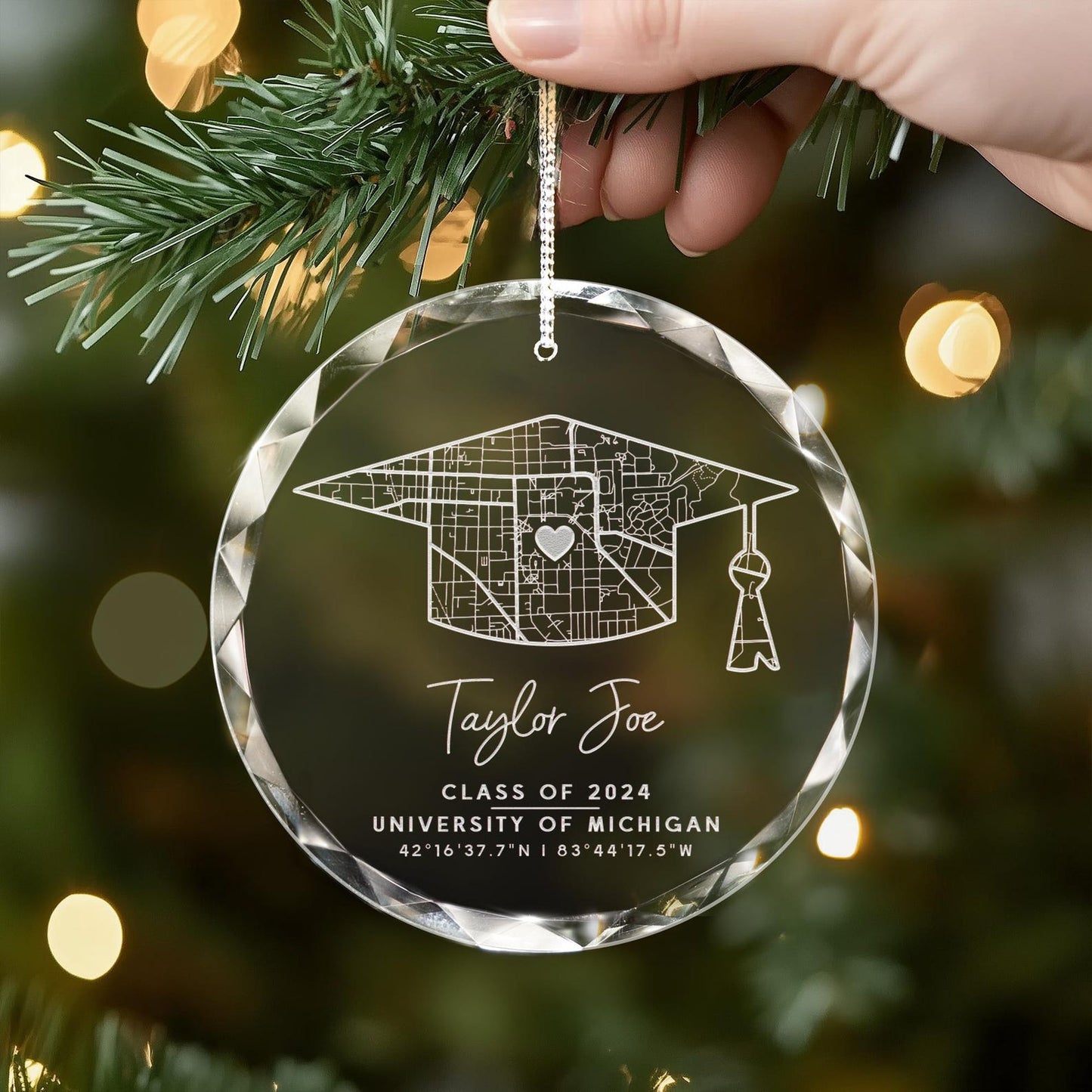 Personalized Campus Map Crystal Ornament Engraved