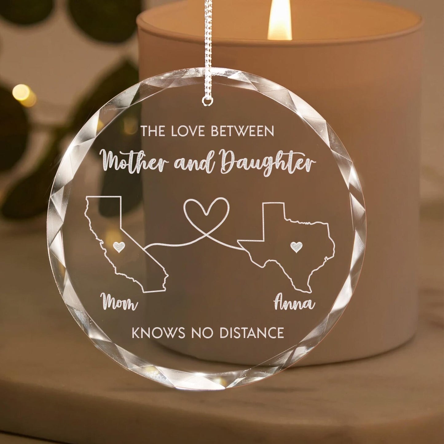 Custom Long Distance Christmas Ornament Gift for Mom