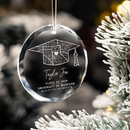 Personalized Campus Map Crystal Ornament Engraved