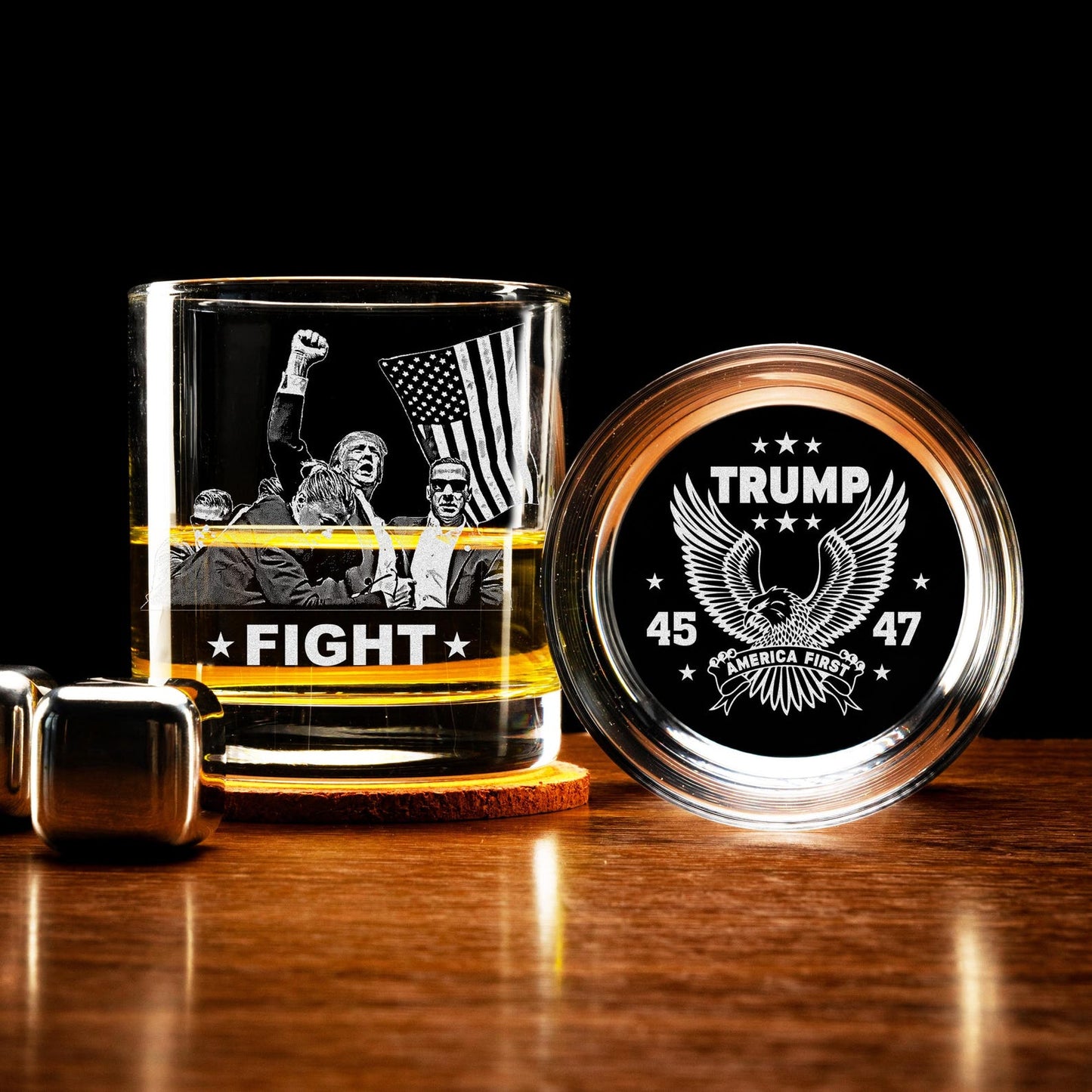 Donald Trump Fight President 45 47 Whiskey Glass Engraved