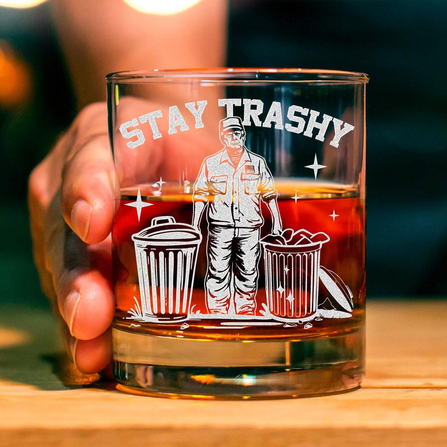 President Trump Stay Trashy Whiskey Glass Engraved