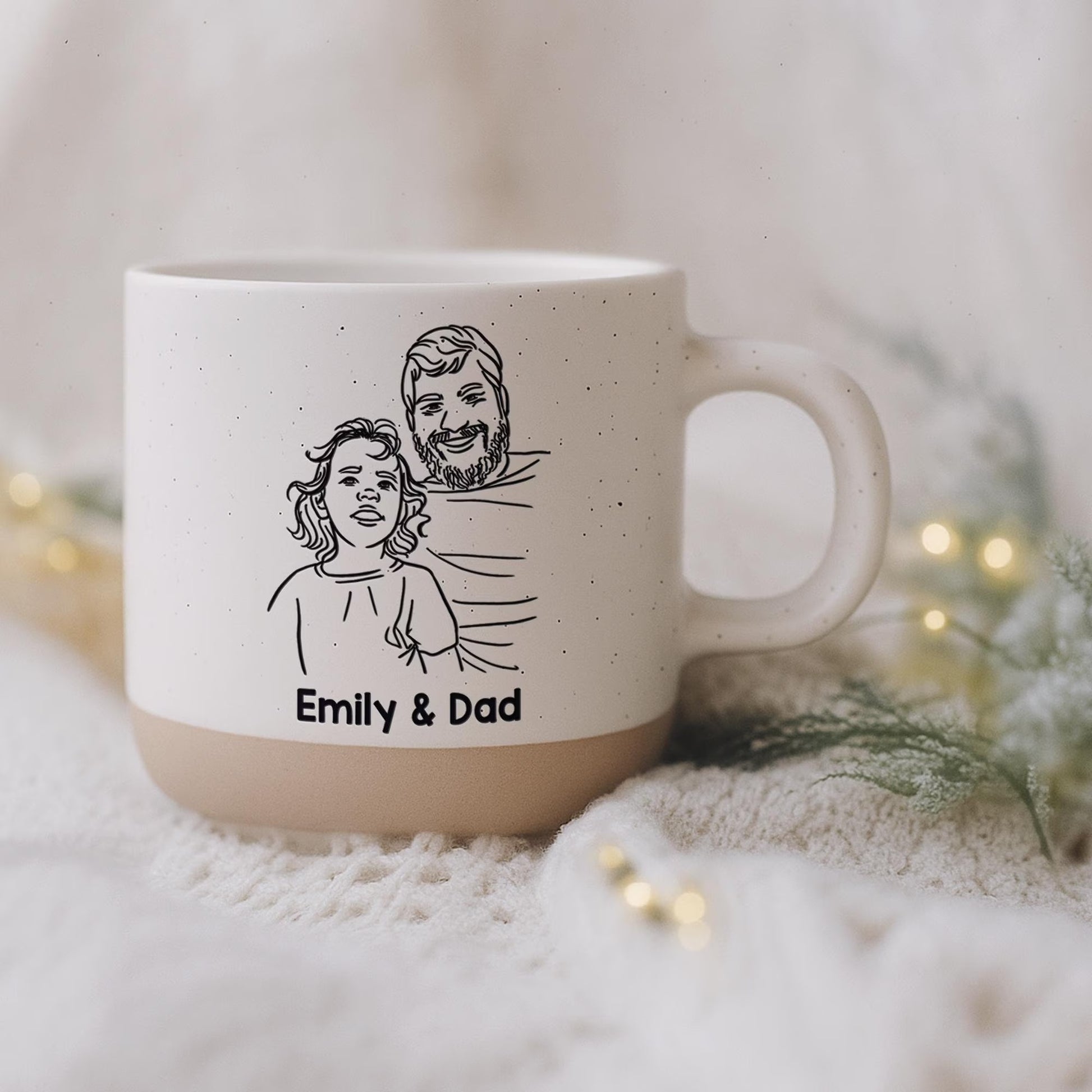 Line Art Custom Pottery Mugs with Photo – heartfelt daddy presents from daughter for Father's Day