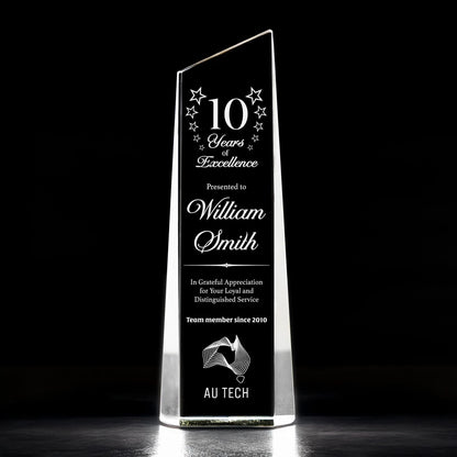 Custom engraved Personalized 10 Years of Service Crystal Award perfect for corporate gifts and employee appreciation gifts  