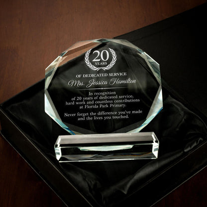 Unique Personalized 20 Years of Service Crystal Award ideal as 20 year work anniversary gifts and employee appreciation gifts  