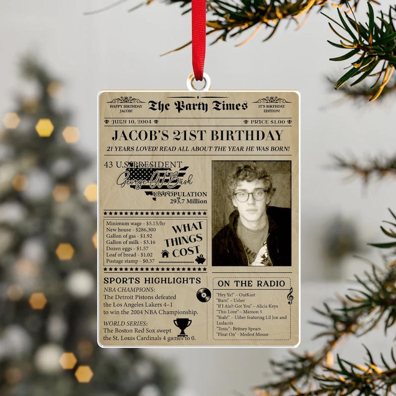 This newspaper ornament, a Personalized 21st Birthday Newspaper Acrylic Ornament, is a fantastic 21st birthday gift.