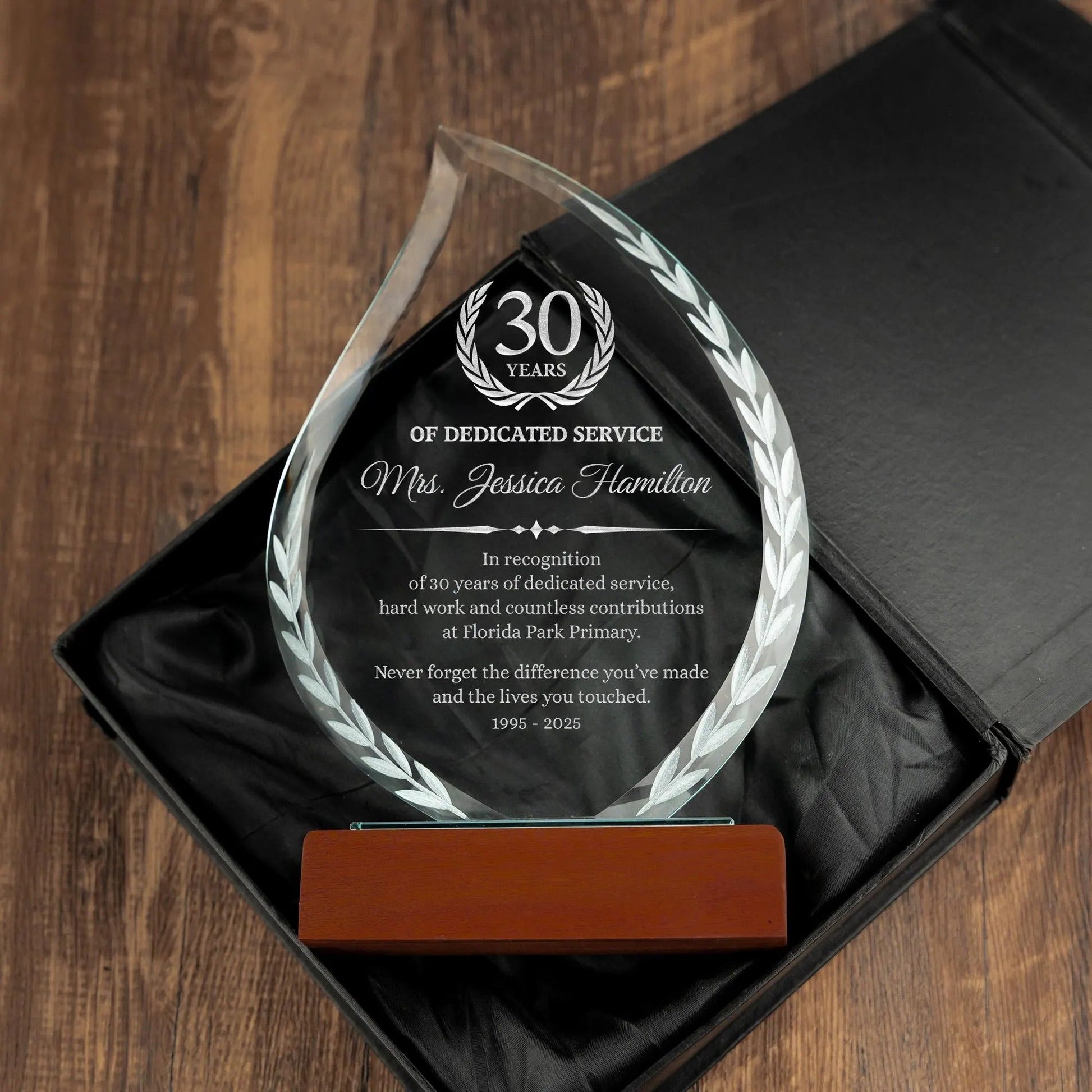 Unique Personalized 30 Years Of Service Flame Crystal Award ideal as 30 years of service award and 30 year work anniversary gift  