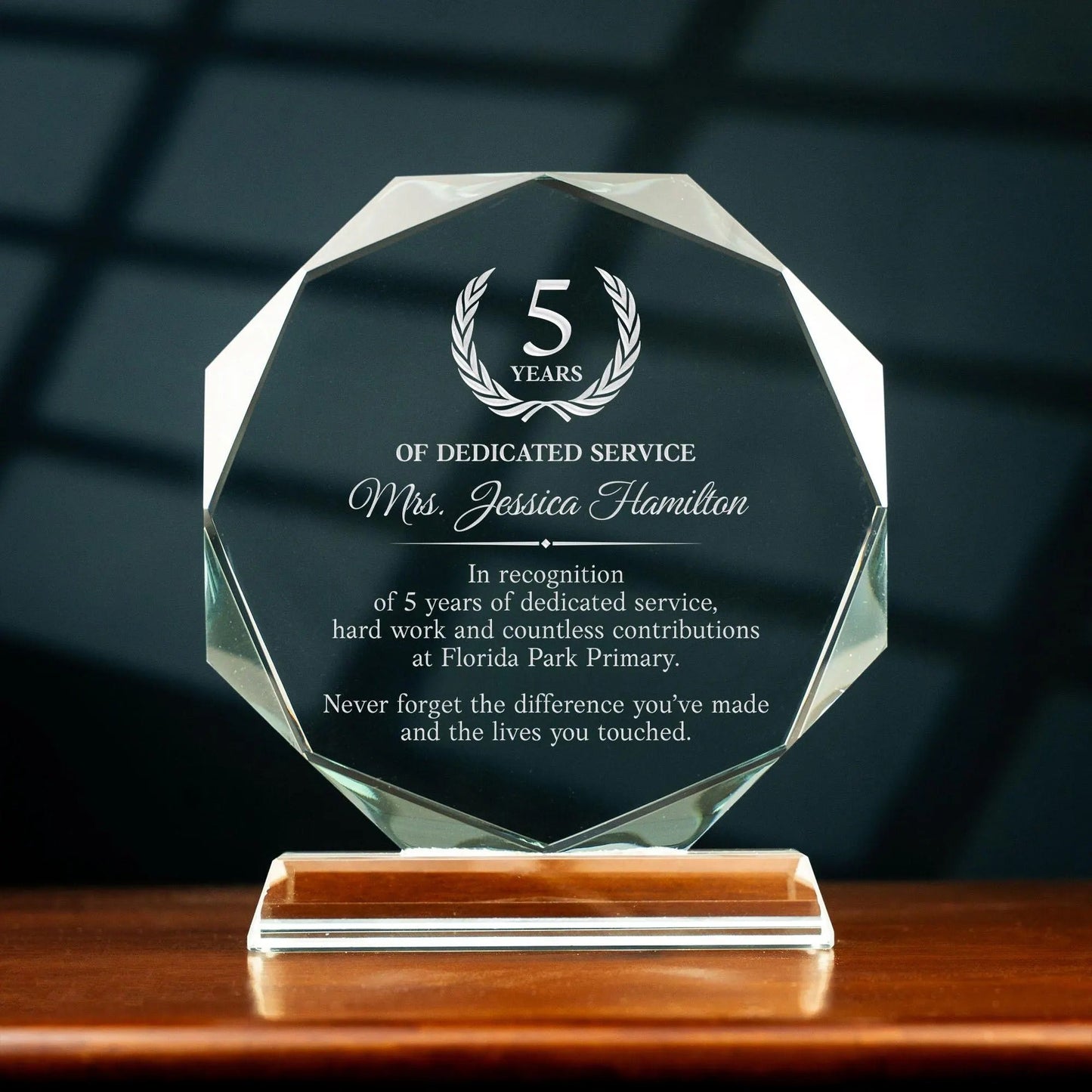 Unique Personalized 5 Years of Service Crystal Award ideal as 5 years of service award and 5 year work anniversary gift  