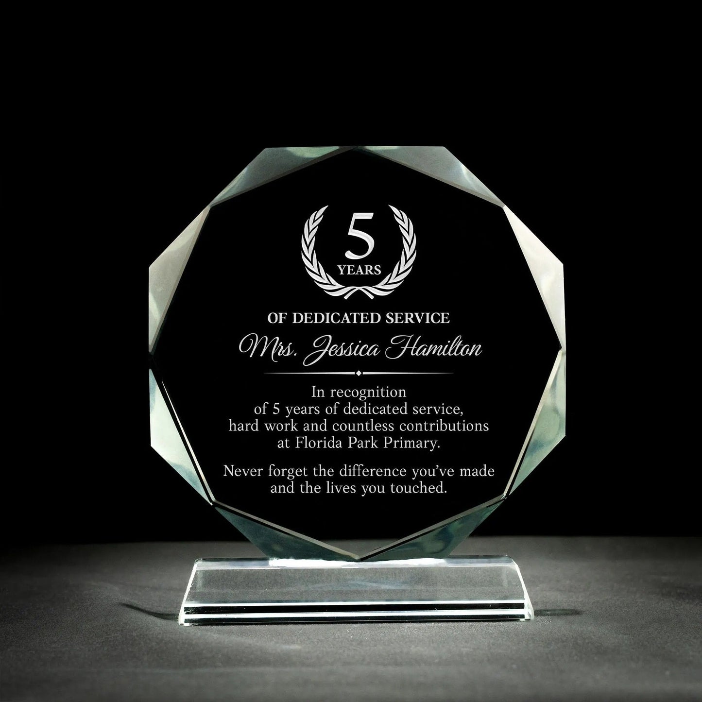 Elegant crystal Personalized 5 Years of Service Crystal Award crafted for work anniversary gifts and employee recognition  