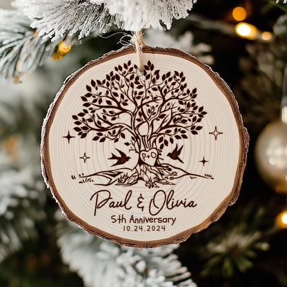 Celebrate five years together with a Personalized 5th Anniversary Wooden Ornament, a unique custom couple ornament.