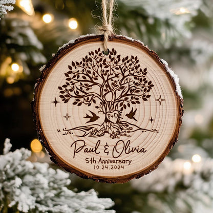 Commemorate a special milestone with a Personalized 5th Anniversary Wooden Ornament, a cherished couple's anniversary ornament.