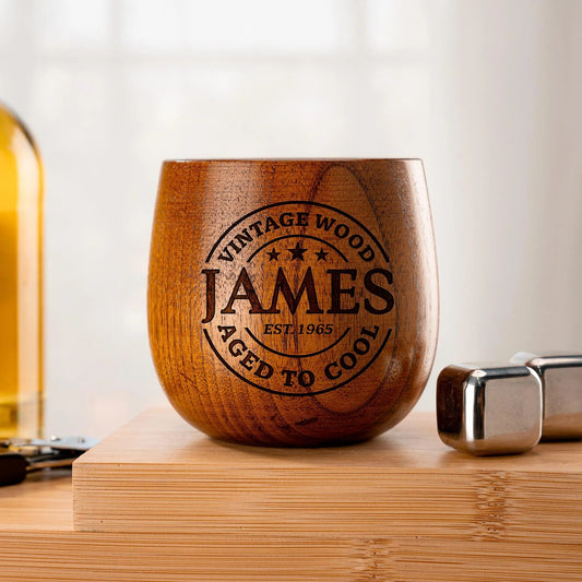 Personalized 60th Birthday Wooden Whiskey Glass as unique 60th birthday gifts for men  