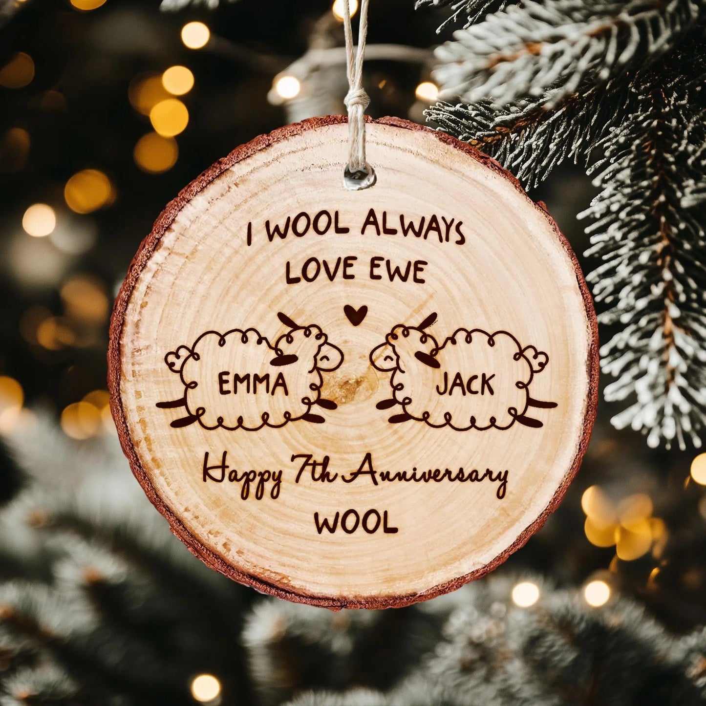 Christmas gifts for couples featuring personalized 7th anniversary wooden keepsake  