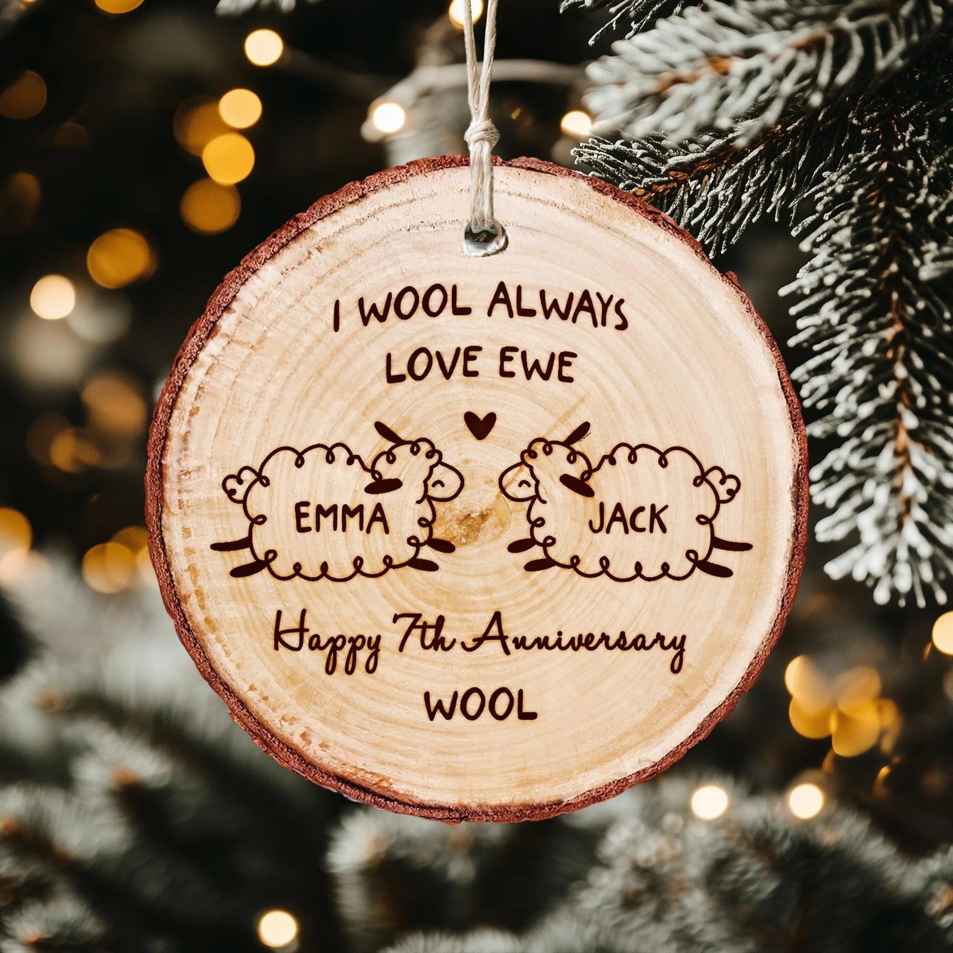 Christmas gifts for couples featuring personalized 7th anniversary wooden keepsake  