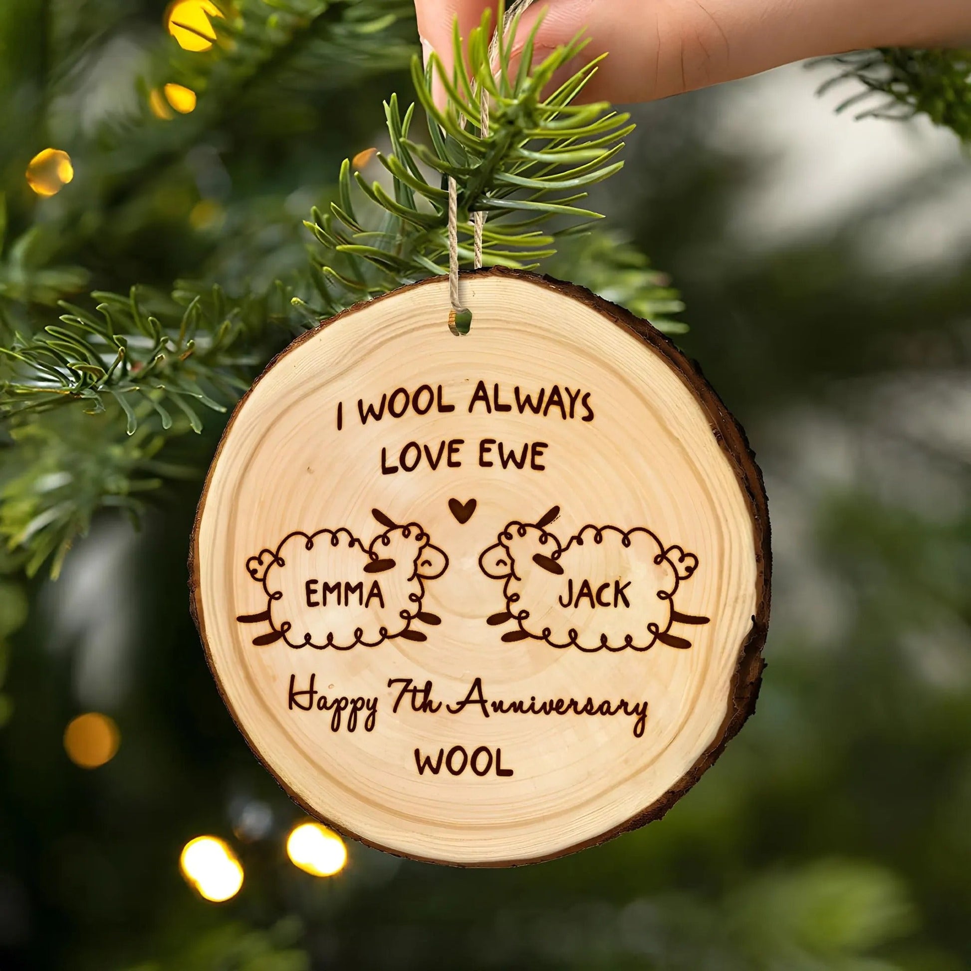 Wedding anniversary gifts for couple made special with engraved 7th anniversary ornament  