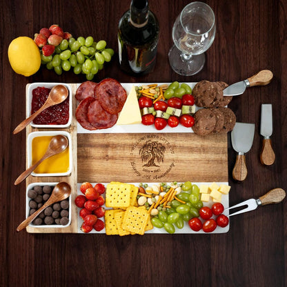 Elegant Personalized 9 Year Anniversary Marble Charcuterie Board, also an ideal custom wedding gift for couples.