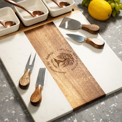 Monogrammed Personalized 9 Year Anniversary Marble Charcuterie Board, a sophisticated and sentimental gift.