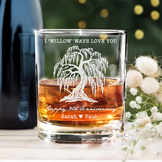 Personalized 9th Anniversary Whiskey Glass as a unique 9th anniversary gift for him  