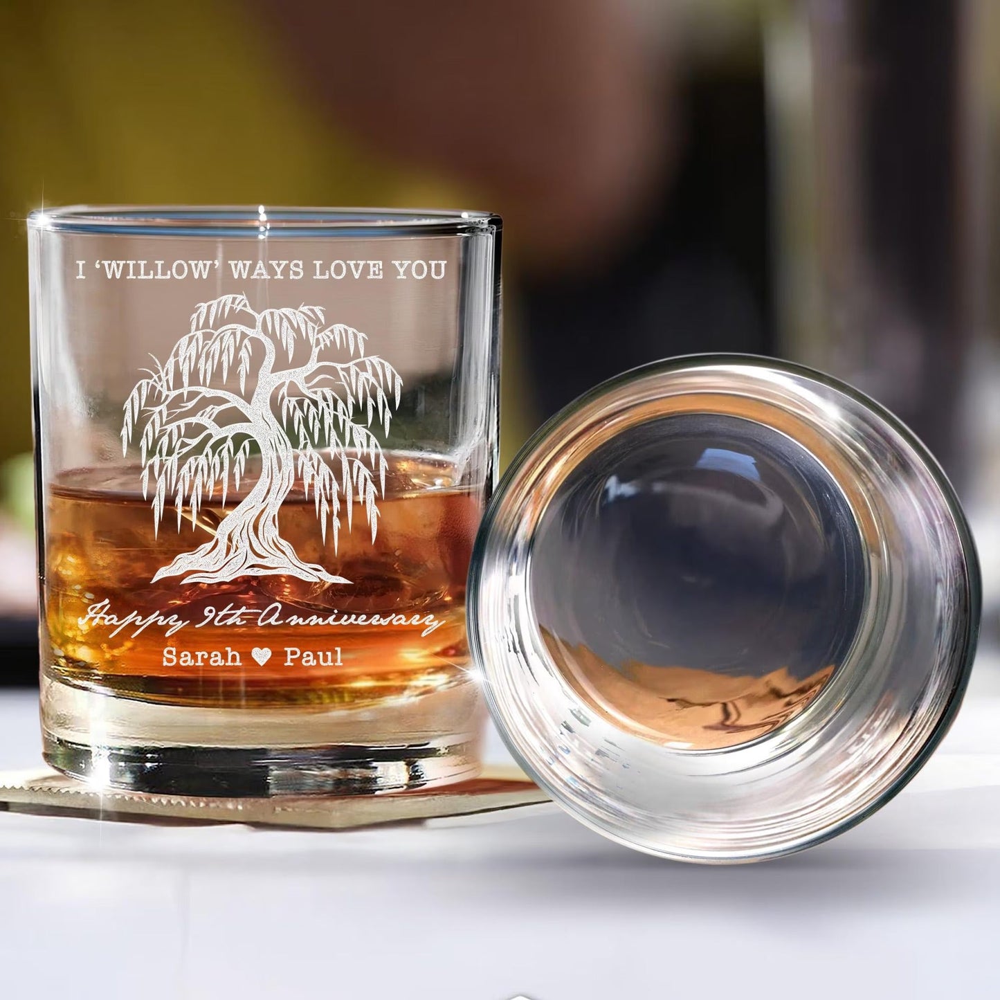 Personalized 9th Anniversary Whiskey Glass perfect as wedding keepsake gifts  