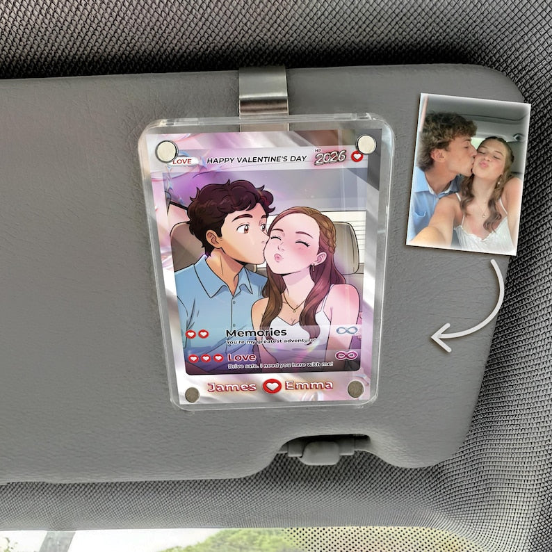 This car visor picture frame, a Personalized Anime Couple Photo Car Visor Clip, makes a great rear view mirror accessory.