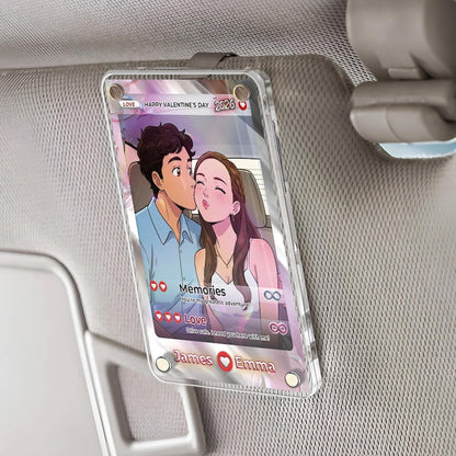 An elegant anime valentines gift, the Personalized Anime Couple Photo Car Visor Clip is a unique car accessory gift.