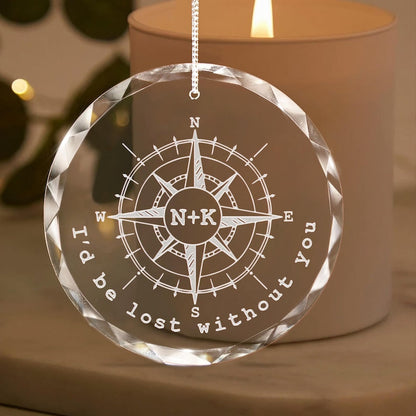 Personalized Anniversary Compass Ornament as engraved christmas ornaments and romantic gift  