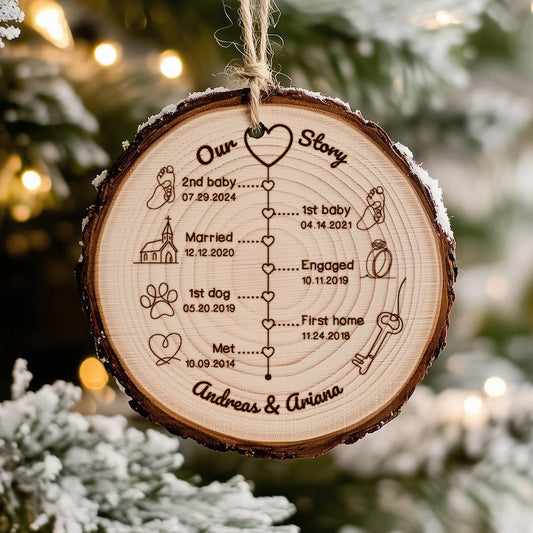 Personalized Anniversary Wedding Wooden Ornament designed as a timeless anniversary ornament