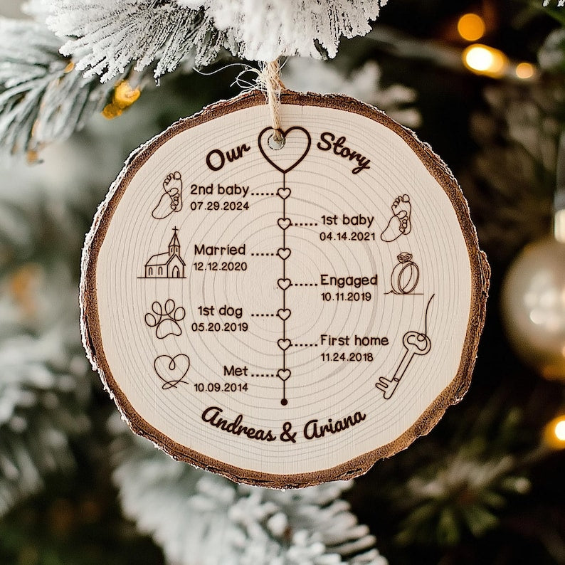 Elegant Personalized Anniversary Wedding Wooden Ornament crafted as romantic wedding ornaments