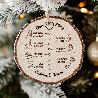Elegant Personalized Anniversary Wedding Wooden Ornament crafted as romantic wedding ornaments