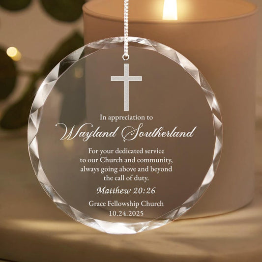 A Personalized Appreciation Glass Ornament for Pastor, a beautiful crystal ornament and a thoughtful pastor's appreciation gift.